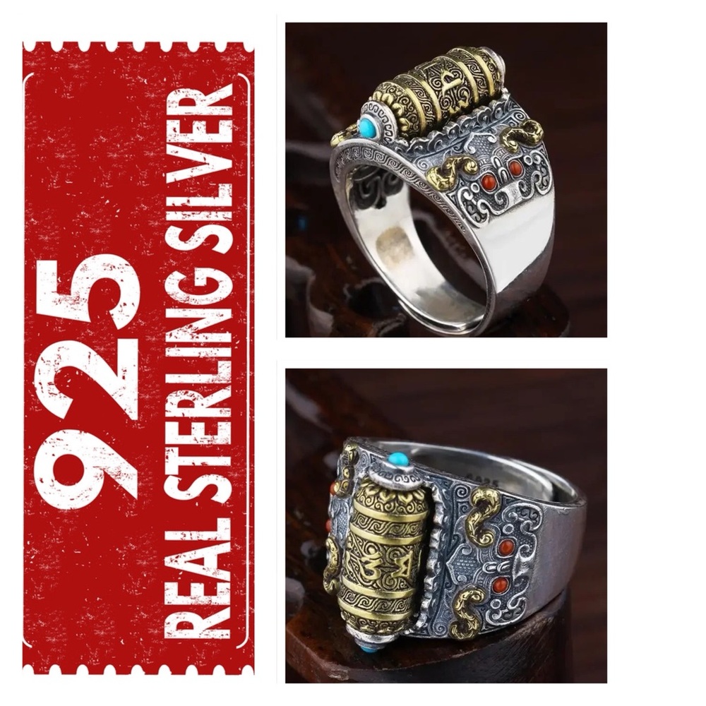 🐘 925 Sterling Silver Buddhist Scripture Ring